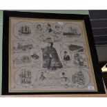 A printed cotton souvenir panel titled ''In Commemoration of Her Majesty's Long Reign'', 49cm by