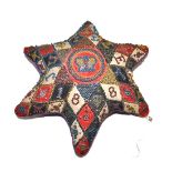 Victorian beadwork pin cushion to commemorate the Jubilee 1887, 26cm diameter