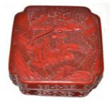 A Chinese cinnabar lacquer box and cover, 13cm diameter  Areas have been restored, other areas are