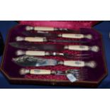 Victorian seven piece carving set, Lee & Wigfull Sheffield, cased  Good condition. Handles