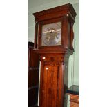 An oak longcase clock, flat top pediment, 12-inch square brass dial bearing inscription Stanclife,