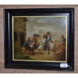 Manner of David Teniers, Figures shoeing horses beside a cottage, bears NT476 stencil verso, oil
