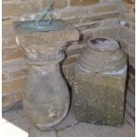 Large 19th century carved stone sundial, 157cm high (a.f.)