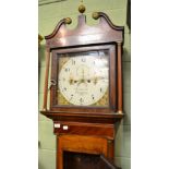 An oak eight day longcase clock, signed Rowley & Son, Shrewsbury, circa 1820, swan neck pediment,