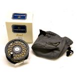 A Hardy 3inch Alloy 'The Sovereign No.7/8' Fly Reel, with golden finish, in a leather zip case,