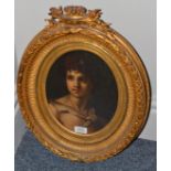 After Murillo (19th century) St John the Baptist, oil on board, 26cm by 20.5cm (oval), contained