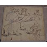Follower of Annibale Carracci, a sheet of studies including a reclining classical nude, cherub, feet