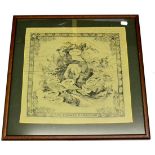 A Framed Silk Square 'The Anglers Companion', with monochrome printing of fish and tackle, 45cm by