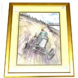 A Signed Phil May Motor Racing Print 'The Aston Martin Razor Blade Brooklands 1923', pencil