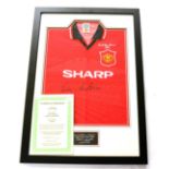 A Signed Eric Cantona Manchester United F.A.Cup Final 1996 Football Shirt, with plaque, in an