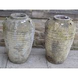 Pair of terracotta olive jar planters, 68cm high