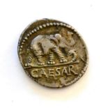Roman Imperial: Julius Caesar Silver Denarius: obv. beaded circle enclosing elephant walking