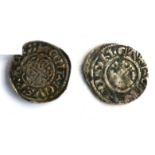 Richard I, 2 x Silver Pennies: (1) Canterbury Mint, REINAVD ON CV, portrait weak but 5 pearls to