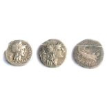 Roman Republic, 2 x Silver Denarii: (1) M.Cipius M f (115-114BC) obv. helmeted head of Roma, X
