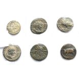 6 x Miscellaneous Roman Imperial Coins comprising: Magnus Maximus silver siliqua, rev. VIRTVS
