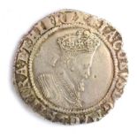 James I, Shilling, 2nd coinage, 4th bust, MM escallop, obv. square-cut beard, double-arched crown,