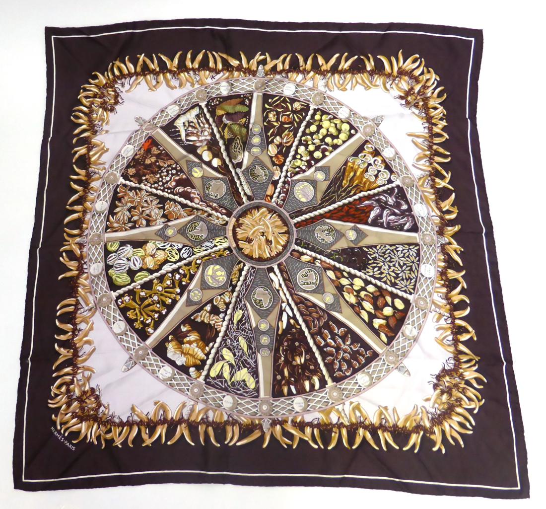 Hermes Silk Scarf 'Aux Pays Des Epices' designed by Annie Faivre, on a ...