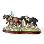 Border Fine Arts 'Coming Home', model No. JH9A by Judy Boyt, bay and black horses, on wood base