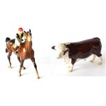 Beswick Racehorse and Jockey (Walking Racehorse), model No. 1037, colourway No.2, number 24 on