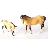 Beswick Mare (Facing Left), model No. 976, dun gloss, BCC-1997; together with Foal (Large, Head