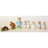 Royal Albert Beatrix Potter figures comprising 'Mittens and Moppet', 'Tailor of Gloucester', 'Tom