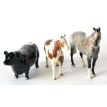 Beswick Horses: Pinto Pony, model No. 1373, first version, skewbald gloss, and Hunter, model No.