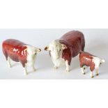 Beswick Cattle: Hereford Bull, model No. 1363A; Hereford Cow, model No. 1360; Hereford Calf, model