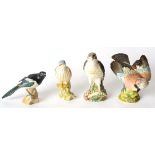 Beswick Birds comprising: Jay, model No. 1219B, gloss; Magpie, model No. 2305, gloss; Kestral, model