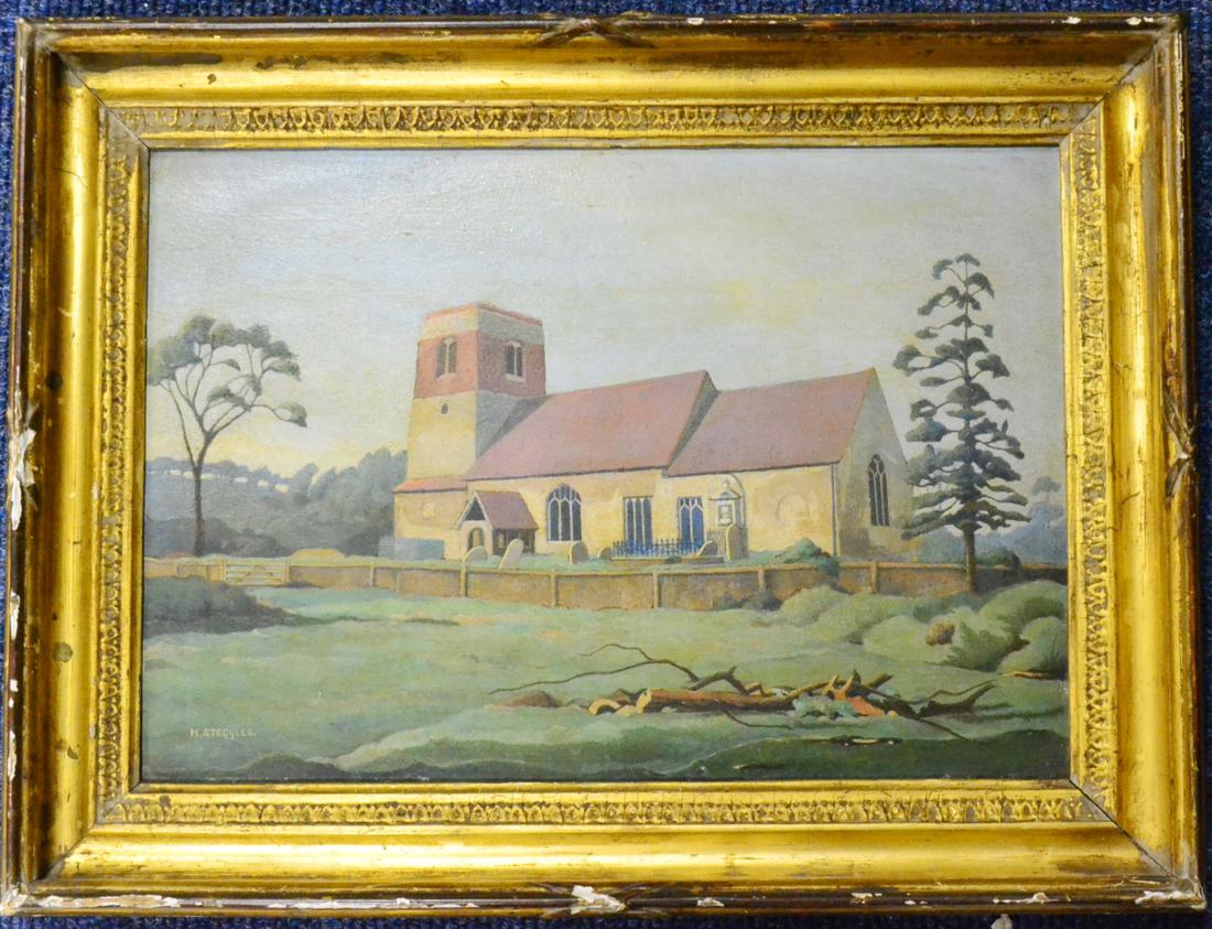 Harold Steggles (1911-1971)  ''Badley Church, Suffolk'' Signed, signed and inscribed verso, oil on - Image 3 of 5