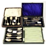 Silver manicure set and two cases of teaspoons