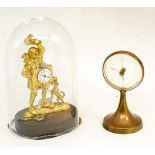 A figural gilt metal timepiece, signed Roi a Paris, beneath glass dome and a table barometer (2)
