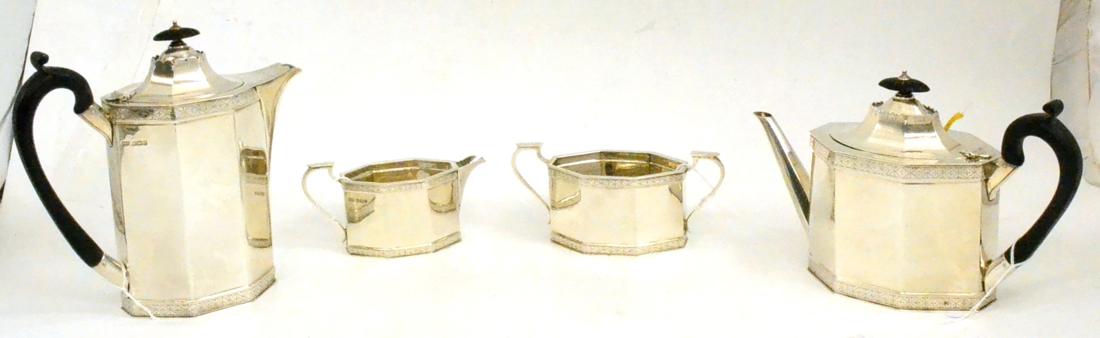 Four piece silver tea set, Sheffield, 1926 and two sets of silver tongs