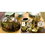 Victorian EPNS large meat dome, coffee pot, teapot and sucrier; brassware including a tobacco box