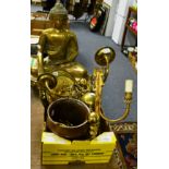 Brass Buddha and a box of brassware