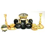 A tray including Royal Worcester blush ivory candlesticks (a.f.), Royal Worcester vases, Royal