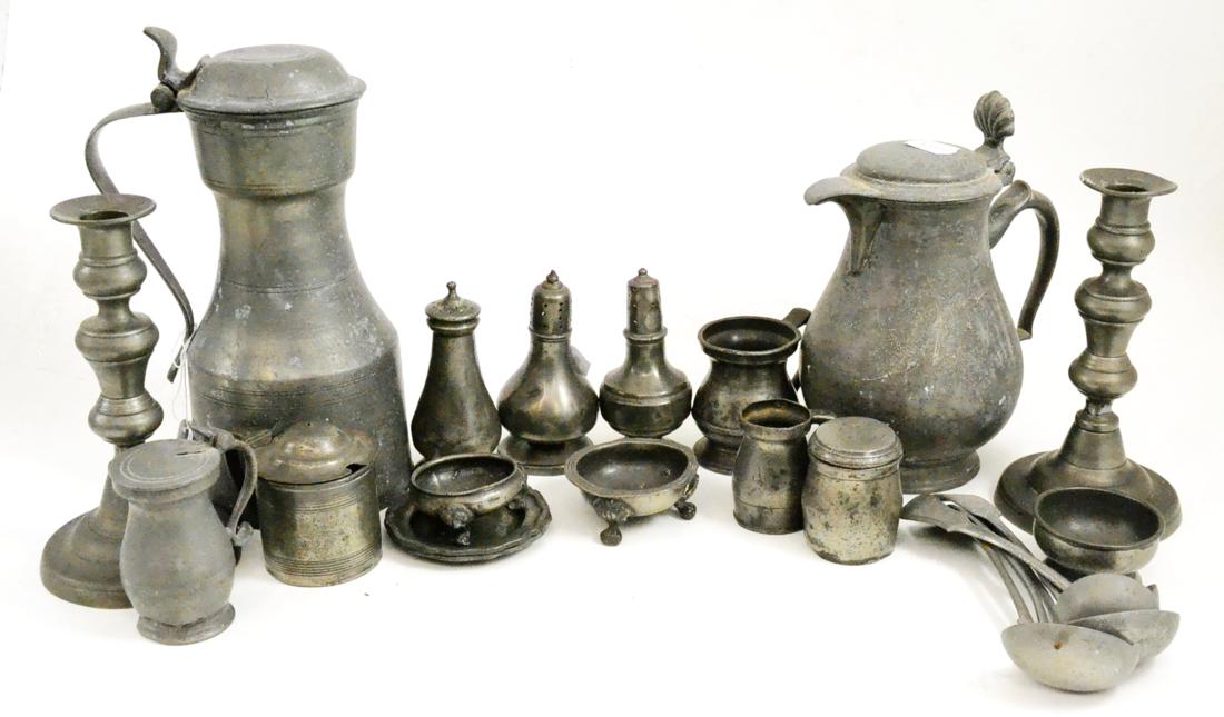 Quantity of assorted 18th and 19th century pewter including meat dishes and plates, ladles,