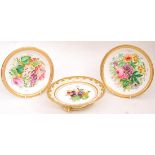 Minton footed dish and a pair of botanical porcelain deep dishes