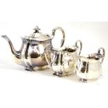 A silver three piece tea service, 30oz