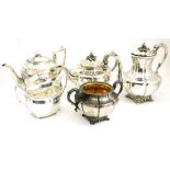 Georgian silver teapot and matching sugar and a three piece plated tea and coffee set