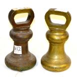 Two 56lb Brass Bell Weights, with various monarchs stamps, both marked 'County of Northumberland'