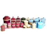 A Collection of Twenty Two Pottery Drug Jars, most with lids, includes blue, pink, green and