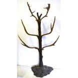 A Carved Wood and Deer Antler Mounted Stick Stand, circa 1900, the column formed as a tree trunk