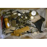 A Collection of Watchmakers Tools, including lathe tools, rules, callipers, gauges, clamp, measure