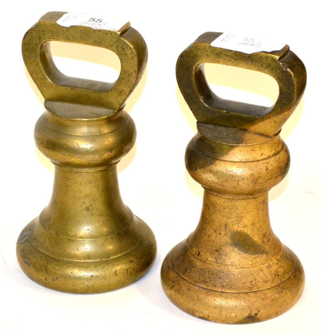 A Pair of Avery 28lb Brass Bell Weights, no stamps or markings