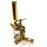 Cary Transitional 19th Century Monocular Brass Microscope with three footed stand marked ''Cary