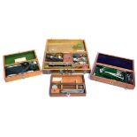 Four Wooden Cased Diagnostic Sets - E.N.T set by F. Davison & Co., London, with battery pack, dental