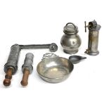 Medical Pewterware, including a French douche machine, a large reservoir type enema device, a lidded
