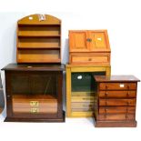 A Small Five Drawer Pine Chest, with wooden handles, 37cm by 33cm, together with a glazed two drawer