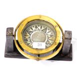 Welford & Son (London) Gimbal Compass on wooden mount 5.25'', 13cm diameter