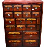 A 19th Century Mahogany Drug Run, with eighteen graduated drawers, larger to bottom, smaller to top,